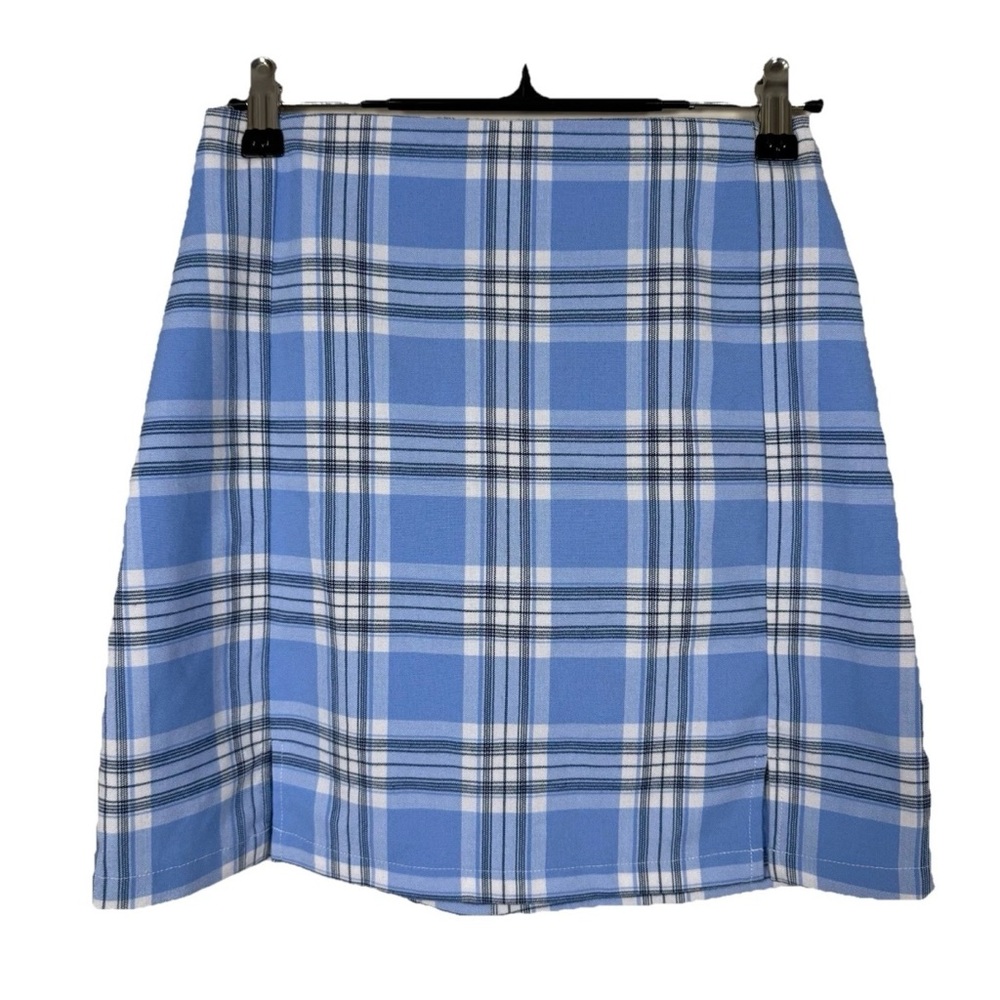 Brandy Melville Plaid Mini Skirt One Size Light Blue‎ Preppy Chic Academia Fall